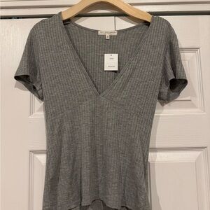 Urban Outfitters Gray Ribbed V-Neck Tee